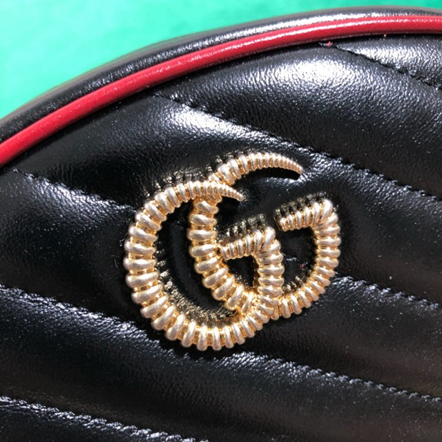 Gucci腰包 476434 GUCCI古馳GG Marmont系列 DSVRT 克紅拼色皮革女士腰包  gqy2946